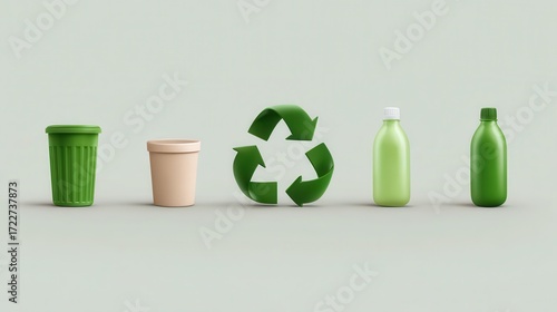 Exploring the journey of waste reduction through creative minimalist infographic design to promote recycling awareness. National Recycling Day and Week,  America Recycles Day