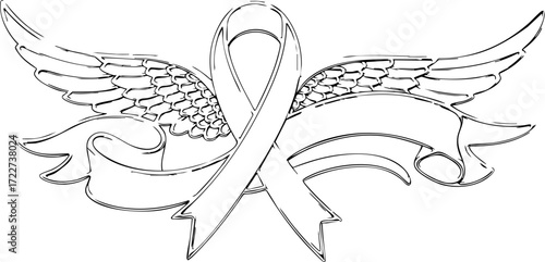 Hopeful ribbon with wings and banner design symbolizing awareness, support, and remembrance for causes