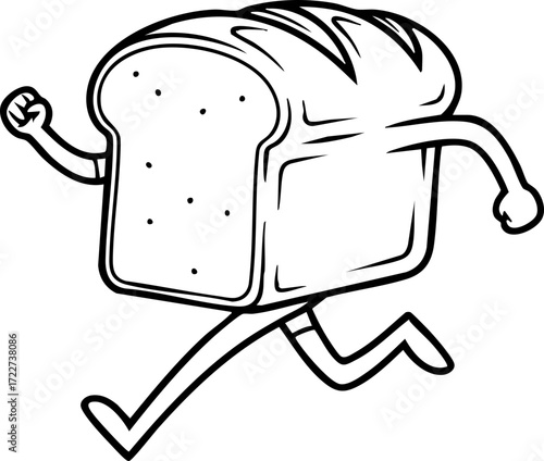 Energetic slice of bread with arms and legs running with speed and determination, perfect for healthy lifestyle and food promotion
