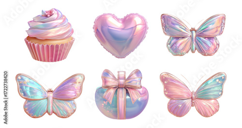 Pastel Color Illustrations of Sweet Treats and Delicate Butterflies