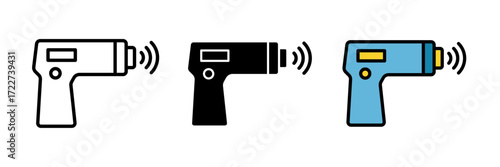 Contactless infrared thermometer icon set stroke, filled and colored concept for web design. Body temperature measuring. 