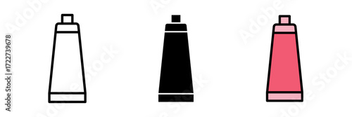 Cosmetic tube icon medicine vector illustration, simple hand cream tube bottle silhouette. stroke, filled and colored concept for web design.