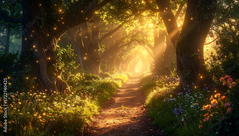 Obraz premium Enchanted forest path glows