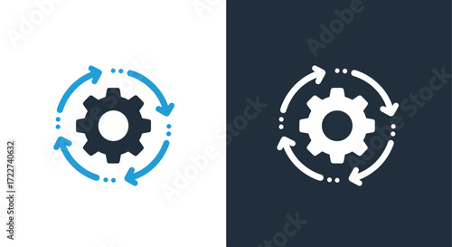 Digital gear cogwheel with arrows icon representing process workflow and automation