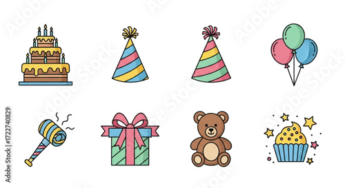 Birthday Celebration Icon Set - Party Elements Graphic Collection