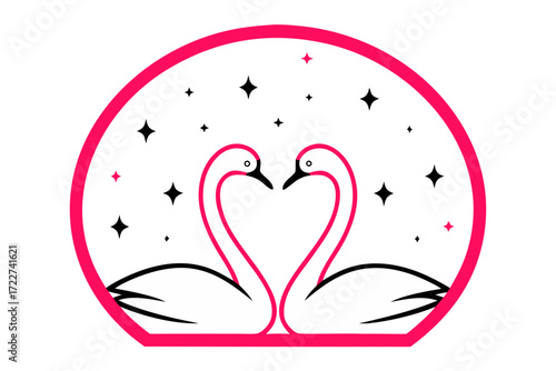 Two White Swans Forming A Heart Shape Inside A Pink Circle birds love