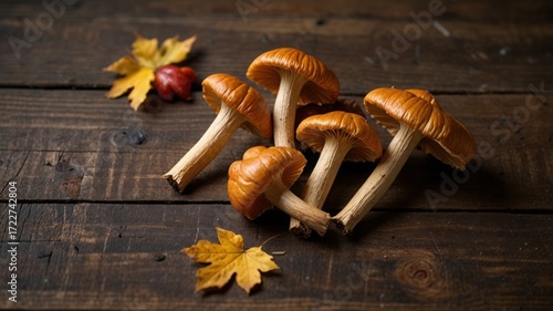 Autumn Mushrooms on Wood