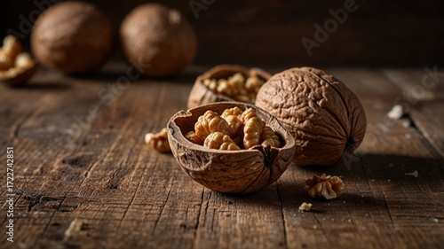 Walnuts on Rustic Table