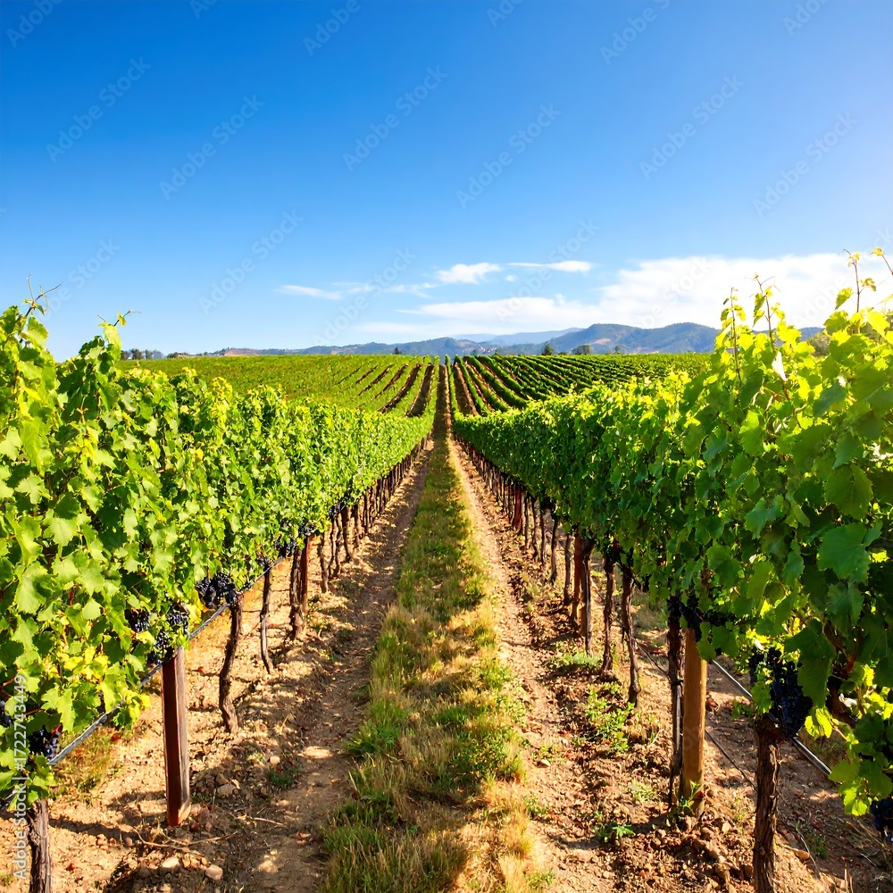 Obraz premium Vineyard landscape under a blue sky