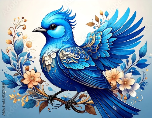 Detailed illustration of a vibrant blue bird