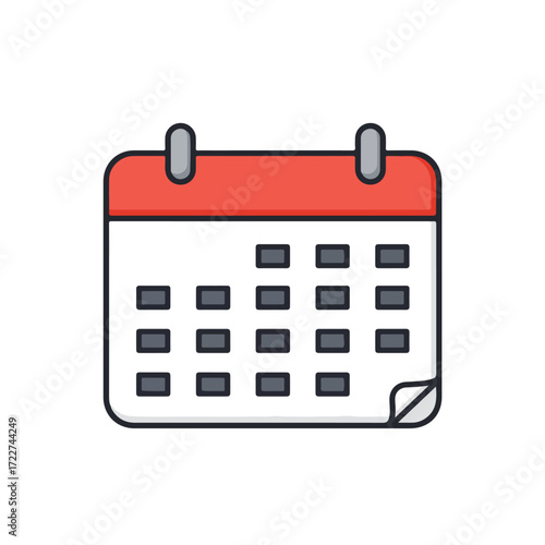 Simplified red and grey calendar icon suitable for digital planning tools, scheduling apps, website uiux, and time management designs.