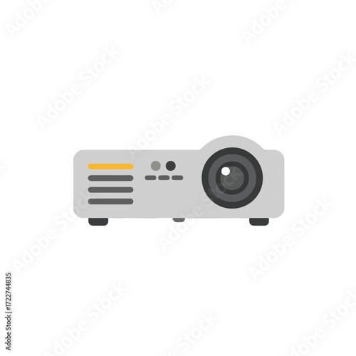 Gray electronic projector with a large black lens is suitable for technology presentations. Perfect for tech blogs or educational materials.