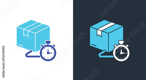 Fast delivery shipping box with stopwatch icon for logistics and e-commerce services