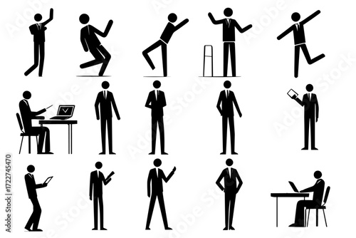 stick man figure with different poses abstract minimalist 