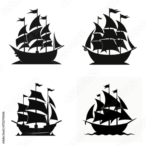 Black Sailboat Vector – Retro Maritime Clipart Bundle set