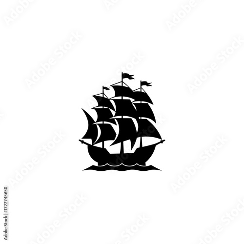Classic Ship with Sails Vector – Nautical Symbol Artwork