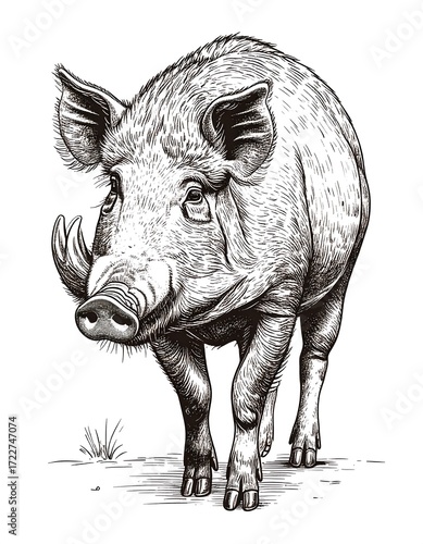 Detailed illustration of a wild boar