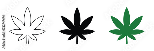 Marijuana leaf icon set vector on white background.  cannabis, plant, weed, hemp, ganja, herb, medicine, drug, nature, symbol, sign, shape, symbol.