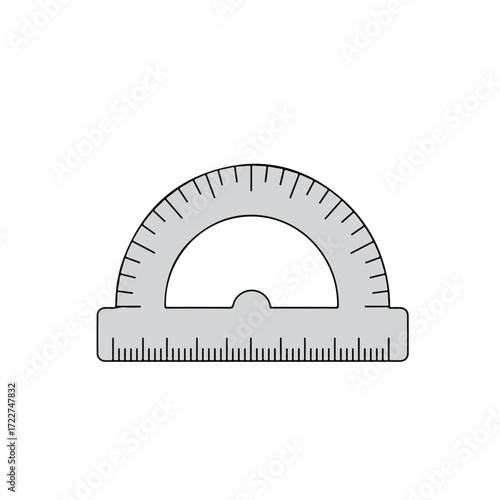 Gray protractor for measuring angles, suitable for educational materials, math textbooks, school presentations, online courses, and geometryrelated designs.