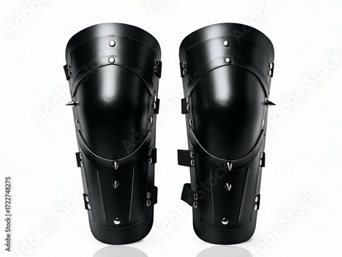 Feedio_Imagen_Pair of spiked knee guards glowing faintly, isolated clear blank white background_b3xml8c