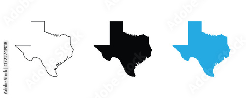Texas map icon set vector on white background. state, usa, america, country, border, outline, shape, symbol, geography, region, land, area, symbol.