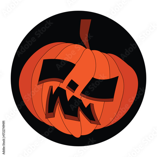 Pumpkin ghost vector with scary face and black circle for halloween theme design element