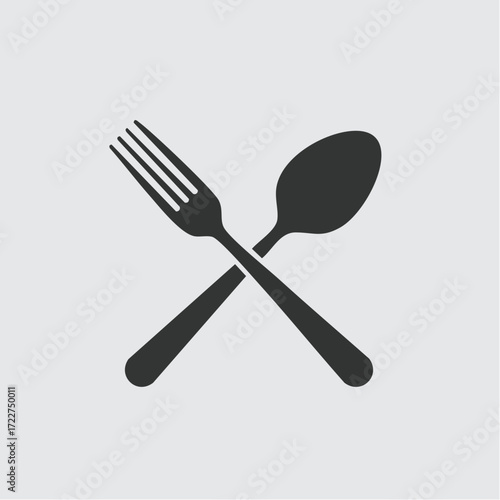 Classic vector icon of a crossed fork and spoon, symbolizing dining, restaurants, and food services. Essential graphic for web, app, and menu design projects