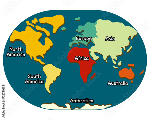 A continent is one of Earth’s seven main divisions of land. The continents are, from largest to smallest: 
Asia, Africa, North America, South America, Antarctica, Europe, and Australia.