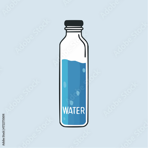 Refreshing blue liquid in a clear, transparent bottle, symbolizing hydration, health, and purity, a simple graphic representation for wellness and clean drinking habits