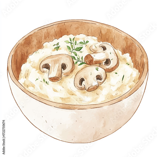 Creamy Mushroom Risotto in a Rustic Bowl with Fresh Herbs.