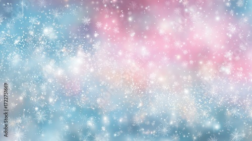 Abstract bokeh of swirling pastel blue and pink with light snow or stars dispersed