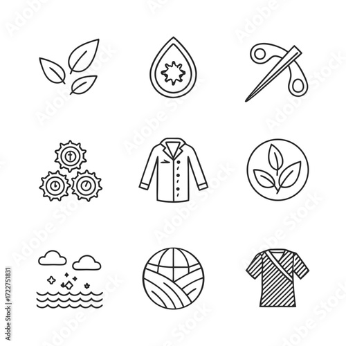 Material Collection — Clean Outline Icons of Cotton, Silk, Wool, Leather, and Specialty Fabrics