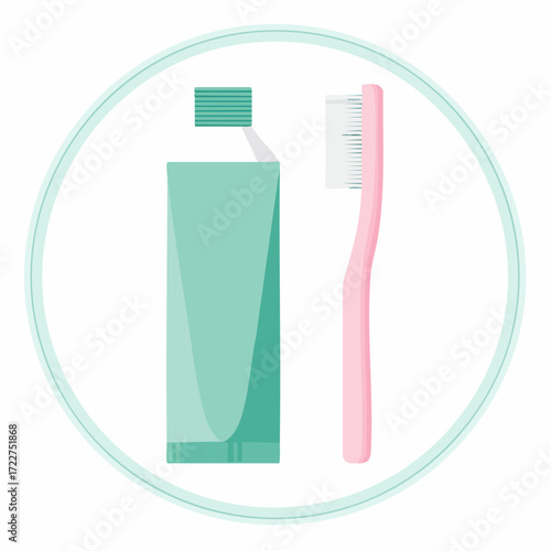Dental Care Duo Toothpaste and Toothbrush Icon for Clean Oral Hygiene and Healthy Smile in a Circular Frame