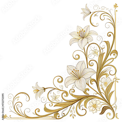 Elegant white lilies and gold swirls decorative corner ornament