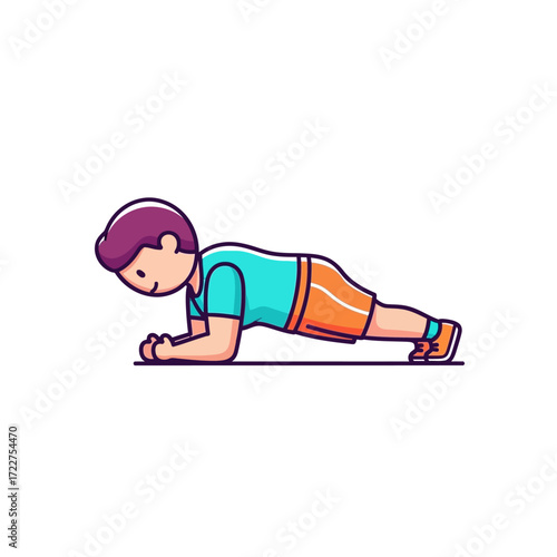 core strength a boys determined plank pose, isolated on transparent background