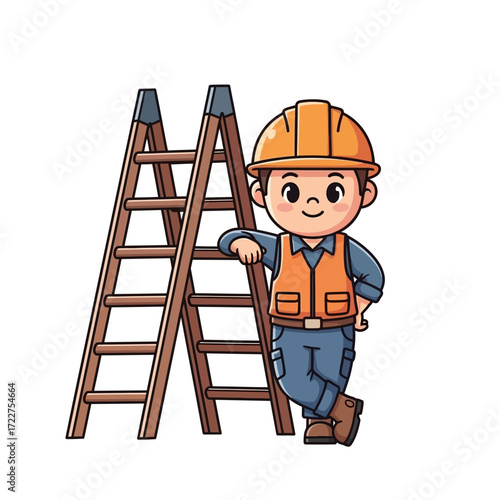 cartoon builder with ladder