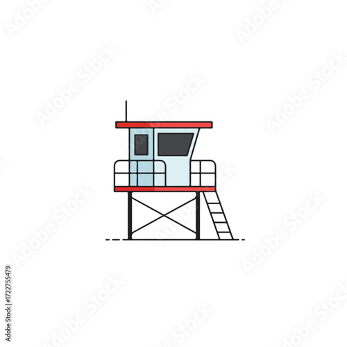 Lifeguard stand with ladder on sandy beach. Suitable for summer safety, beach vacations, water safety, and travel concepts.