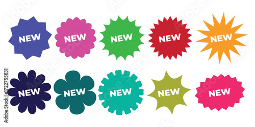 Eye catching new product burst graphics for store promotions and announcements. New tag sign. New label collection set.
