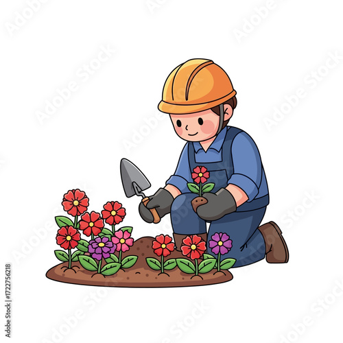 joyful gardener cultivating blooms, spreading cheer, isolated on transparent background