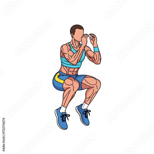 jump squat power explosive fitness exercise, isolated on transparent background