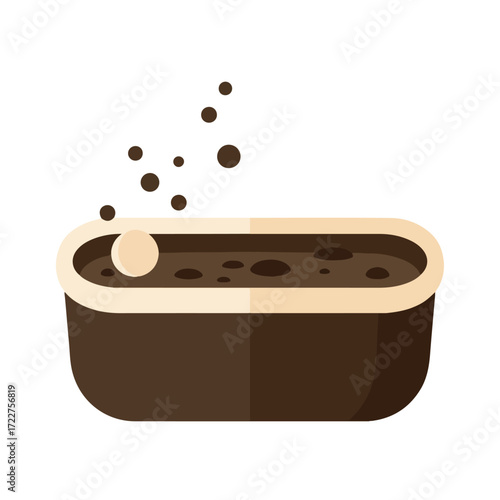 Brown bubbling tub suitable for spa concept designs, relaxation products, bath time illustrations, wellness graphics, beauty branding, or hygiene ads.