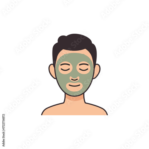 Man in face mask relaxing with closed eyes. Suitable for health, relaxation, wellness designs.