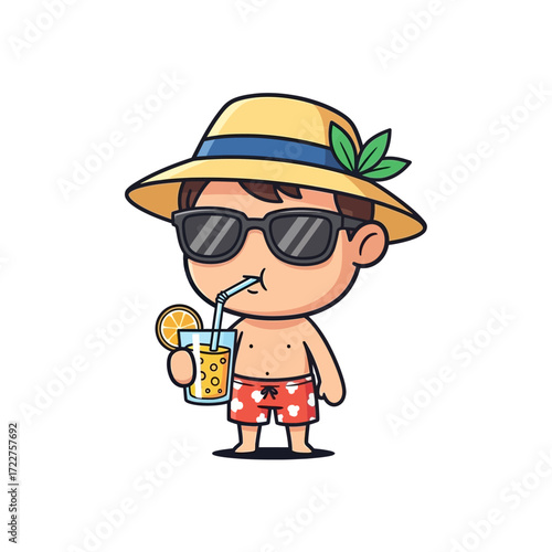 summer cool a boys beachside juice break, isolated on transparent background
