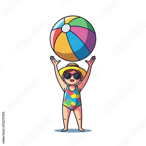 summer fun a childs joyful beach ball dance, isolated on transparent background