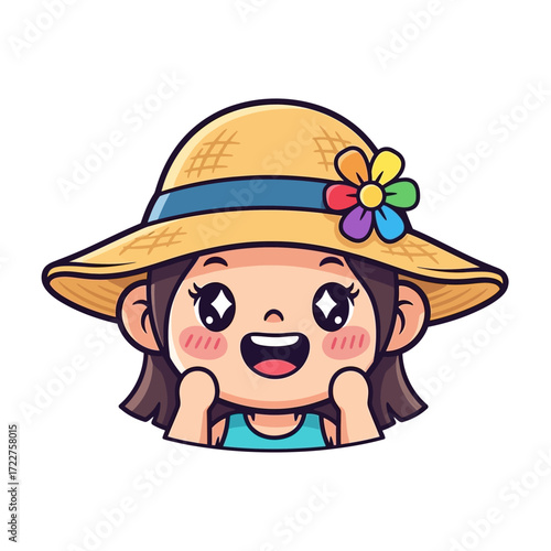 summer girls joyful sunhat adventure a day of delightful discoveries, isolated on transparent background