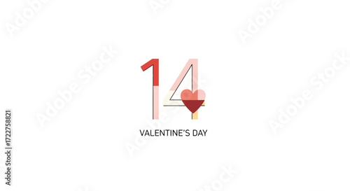A minimalist valentine's day design featuring stylized number fourteen with a heart symbol for greeting cards and romantic event invitations