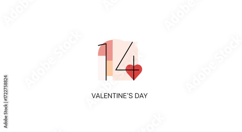 A minimalist valentine's day graphic featuring the number fourteen and a heart icon, ideal for social media posts, greeting cards, and digital marketing campaigns