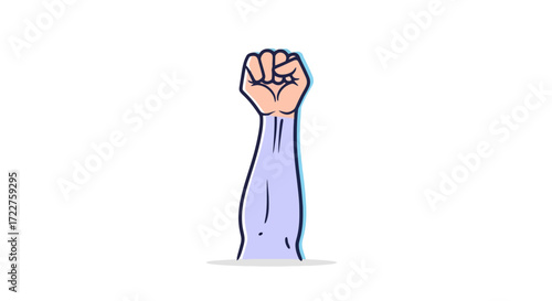 A simple cartoon illustration of a raised fist symbolizing power, strength, resistance, solidarity, and determination for use in social justice campaigns and advocacy materials