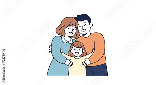 A heartwarming illustration of a happy family embracing each other, conveying love, unity, and togetherness for use in family-themed projects and designs.