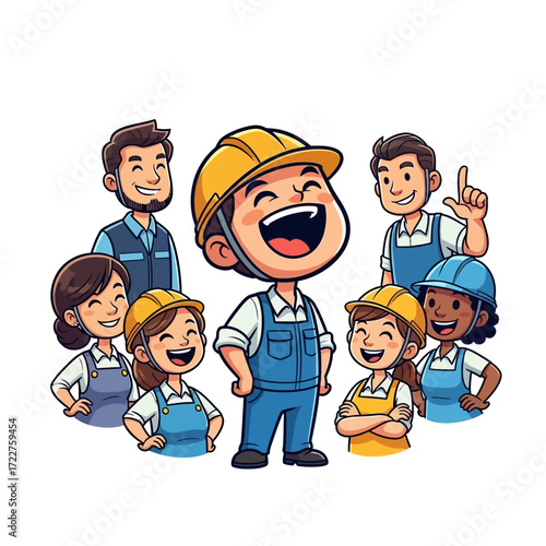 teamwork triumph a hilarious construction crew celebration, isolated on transparent background